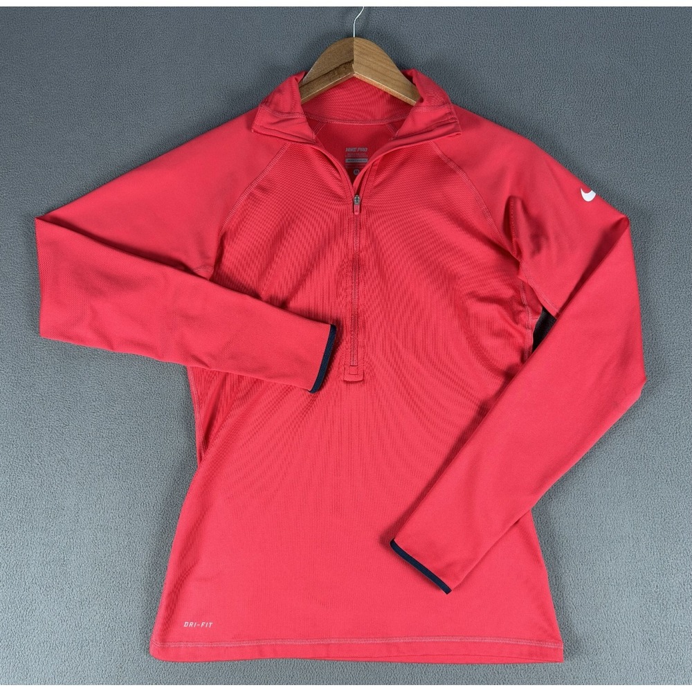 Nike Half Zip Medium Fuscia Pink Pro Hyperwarm Thumb Loop Performance Running